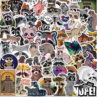 Набір наклейок Єноти Raccoons 50 шт. 3191 фото
