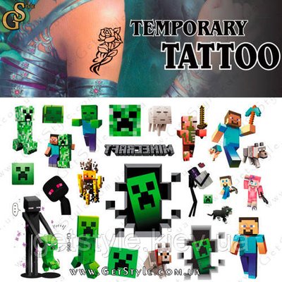 Дитячі татуювання Майнкрафт Minecraft Tatto Set 3578 фото