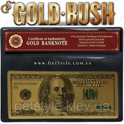 Позолоченная банкнота 100 USD Gold Rush сертификат 1729 фото