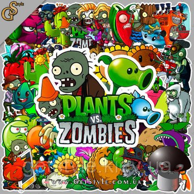 Набір наклейок рослинні проти Зомбі — "Plants vs Zombie" — 60 шт. 1064 фото