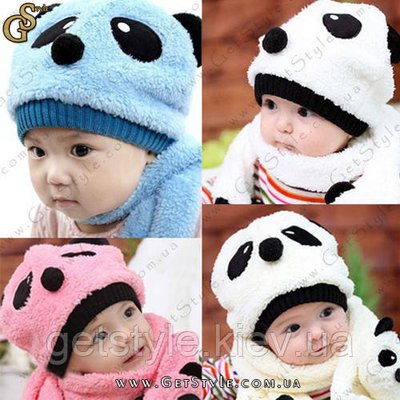 Дитяча шапка з шарфом — "Panda" 7001 фото