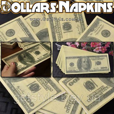 Серветки у формі долара Dollars Napkins 2 пачки 2642 фото