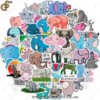 Набір наклейок Слоники Elephants 50 шт. 3306 фото