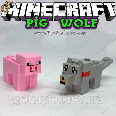 Фігурки Свинка та вовк Майнкрафт Pig Wolf Minecraft 2 шт. 4008 фото