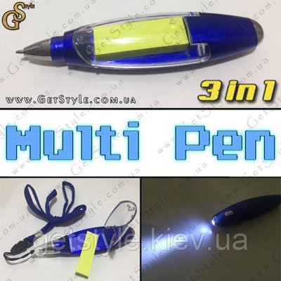 Багатофункціональна ручка 3 в 1 - "Multi Pen" - ліхтарик, ремінець, стікер 1953 фото