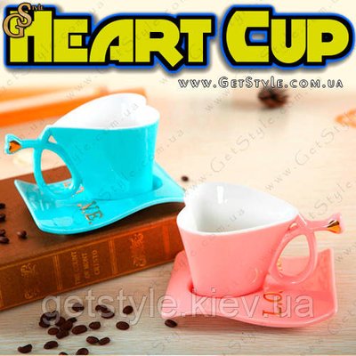 (голубой) Чашка Сердце с блюдцем Heart Cup 1 шт 2336 фото