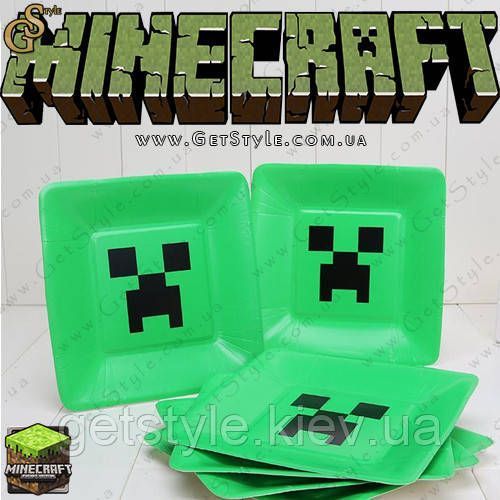 Бумажные тарелки Minecraft - "Creeper Plates" - 1 шт 1642 фото